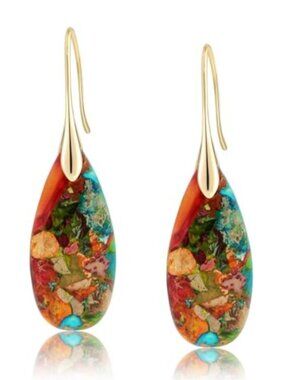 🆕 Sriomu Natural Healing Stone Fishhoop Dangle Drop Earrings Statement Gold